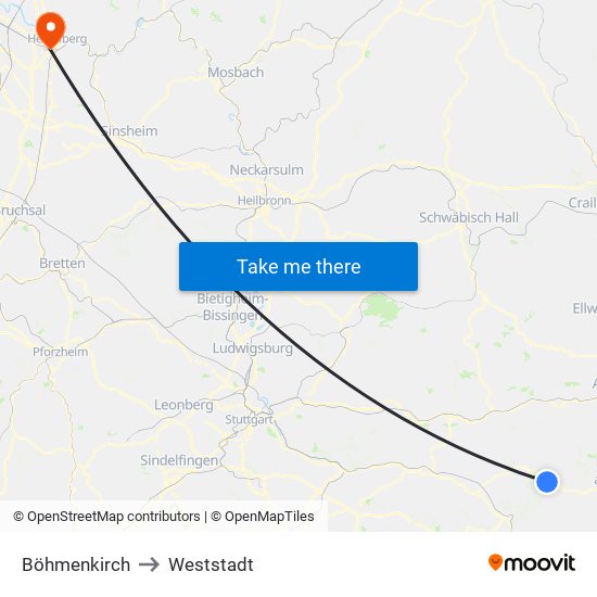 Böhmenkirch to Weststadt map