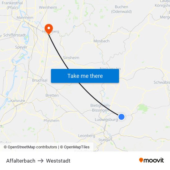 Affalterbach to Weststadt map