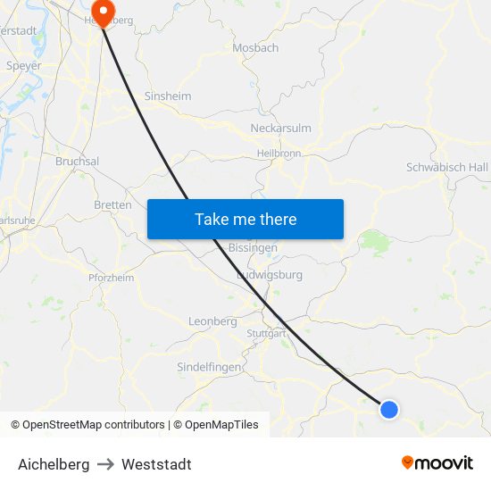 Aichelberg to Weststadt map