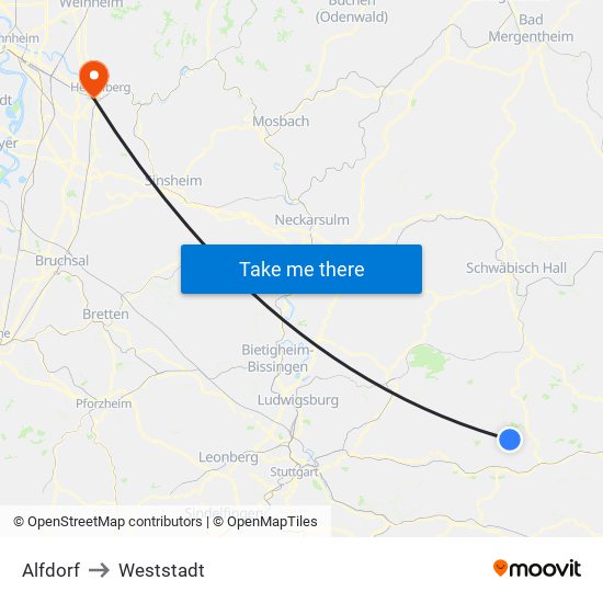 Alfdorf to Weststadt map