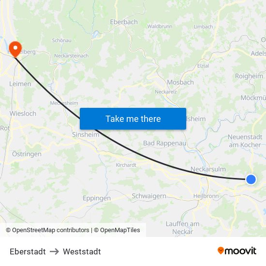 Eberstadt to Weststadt map