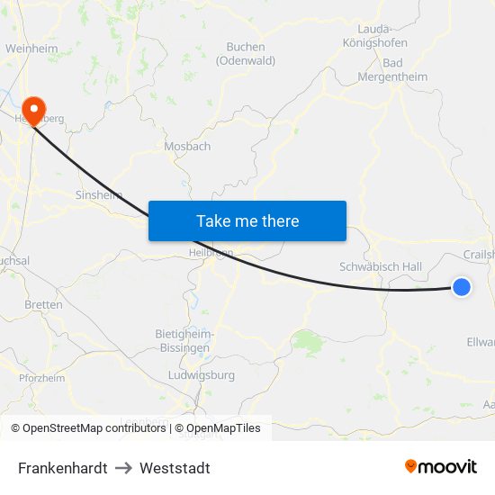 Frankenhardt to Weststadt map