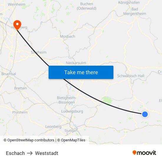 Eschach to Weststadt map