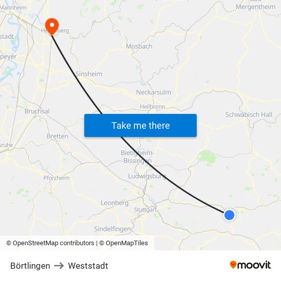 Börtlingen to Weststadt map