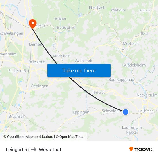 Leingarten to Weststadt map