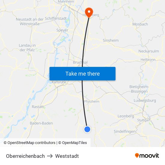 Oberreichenbach to Weststadt map