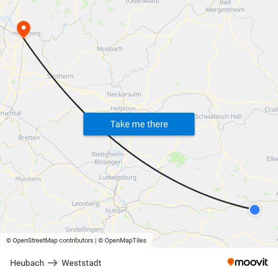 Heubach to Weststadt map