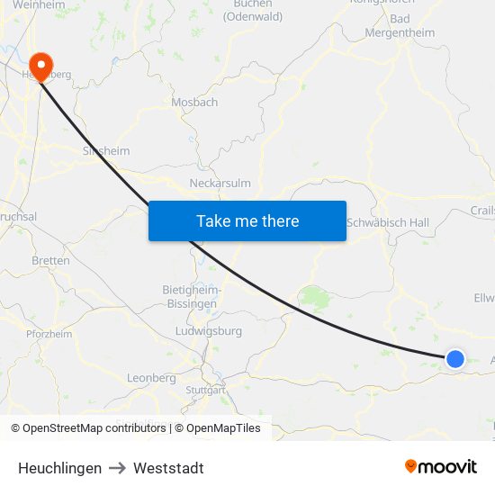 Heuchlingen to Weststadt map