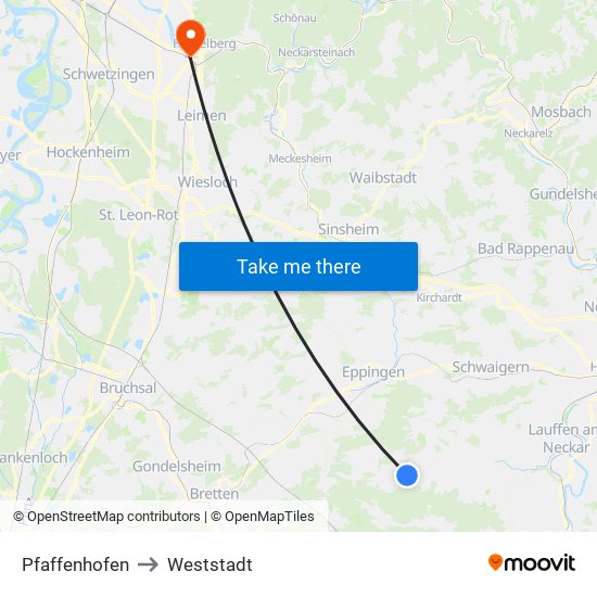 Pfaffenhofen to Weststadt map