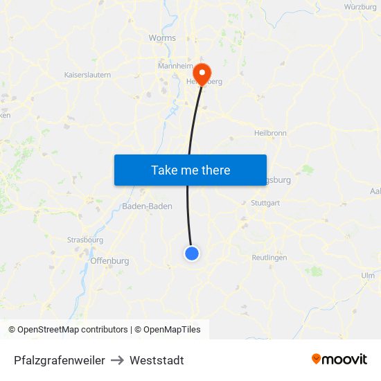 Pfalzgrafenweiler to Weststadt map
