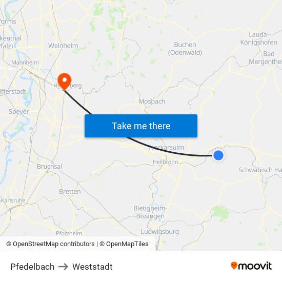 Pfedelbach to Weststadt map