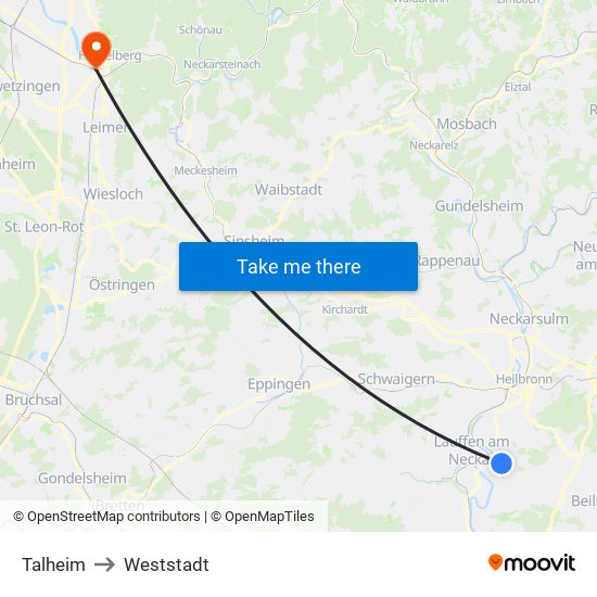 Talheim to Weststadt map