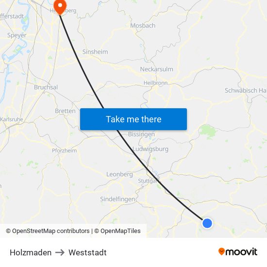 Holzmaden to Weststadt map