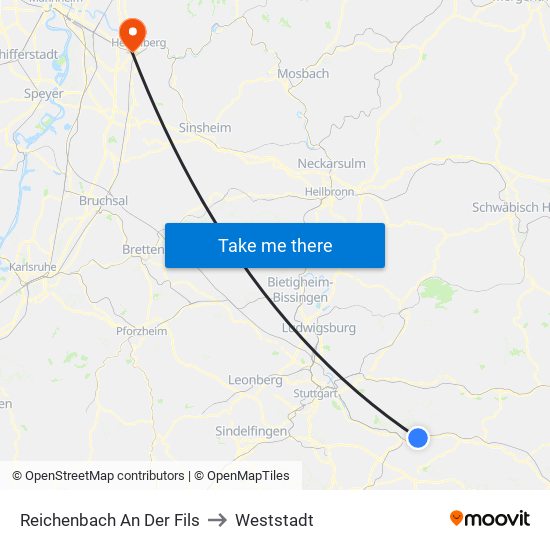 Reichenbach An Der Fils to Weststadt map