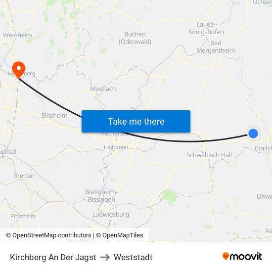 Kirchberg An Der Jagst to Weststadt map