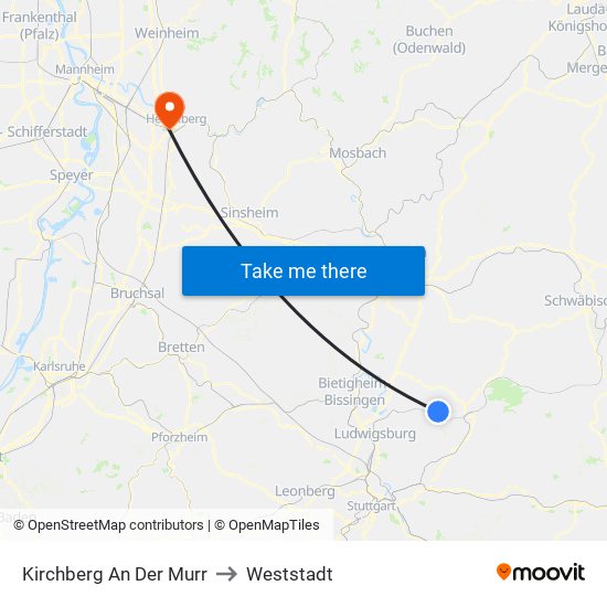 Kirchberg An Der Murr to Weststadt map