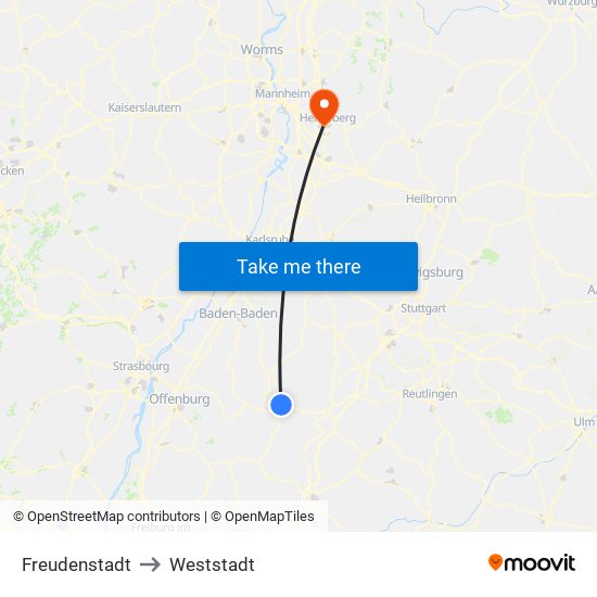 Freudenstadt to Weststadt map