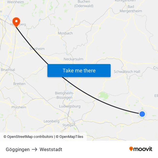 Göggingen to Weststadt map