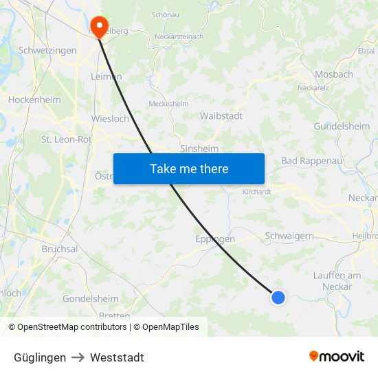 Güglingen to Weststadt map
