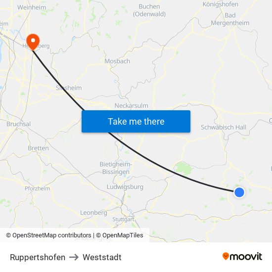 Ruppertshofen to Weststadt map