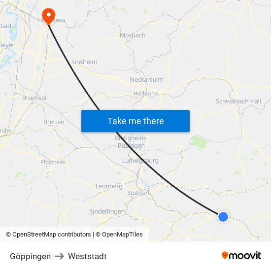 Göppingen to Weststadt map