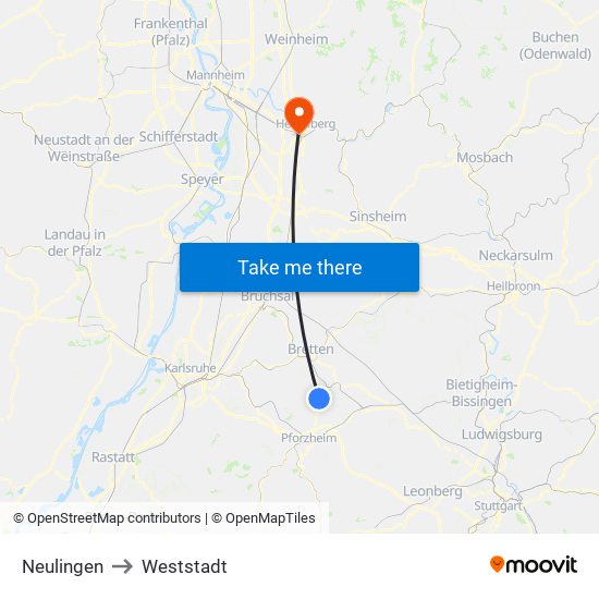 Neulingen to Weststadt map