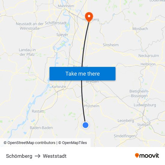 Schömberg to Weststadt map