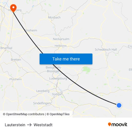 Lauterstein to Weststadt map