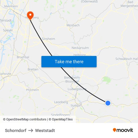 Schorndorf to Weststadt map