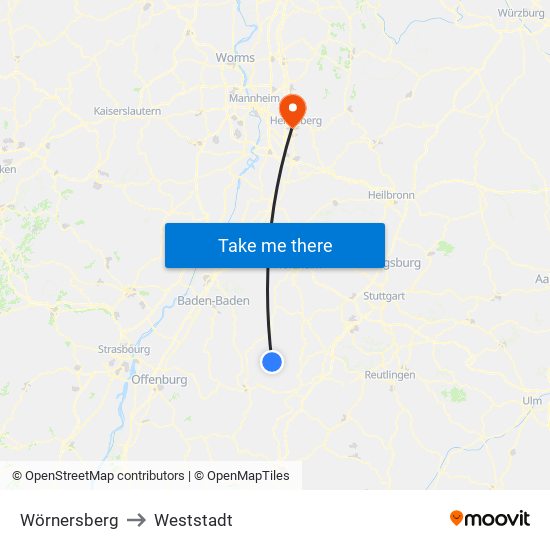 Wörnersberg to Weststadt map
