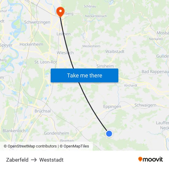 Zaberfeld to Weststadt map