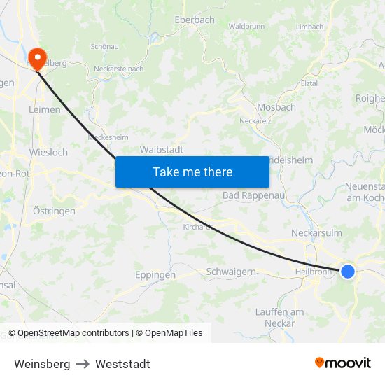 Weinsberg to Weststadt map