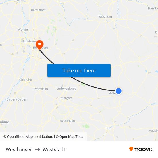 Westhausen to Weststadt map
