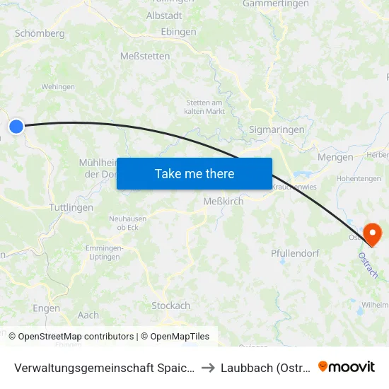 Verwaltungsgemeinschaft Spaichingen to Laubbach (Ostrach) map