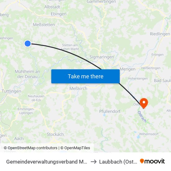 Gemeindeverwaltungsverband Meßstetten to Laubbach (Ostrach) map