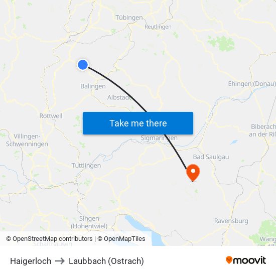 Haigerloch to Laubbach (Ostrach) map