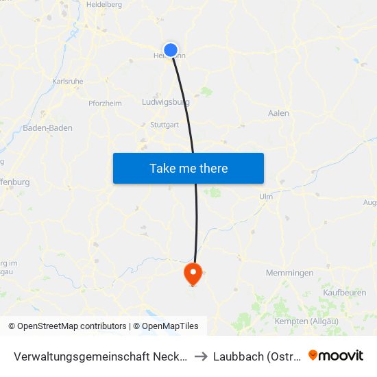 Verwaltungsgemeinschaft Neckarsulm to Laubbach (Ostrach) map