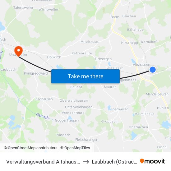 Verwaltungsverband Altshausen to Laubbach (Ostrach) map