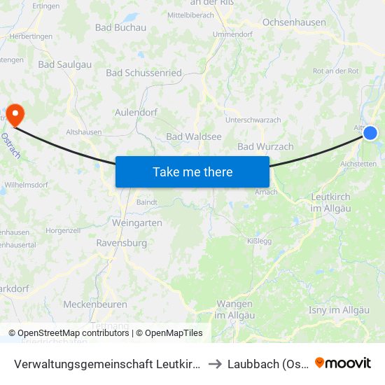 Verwaltungsgemeinschaft Leutkirch Im Allgäu to Laubbach (Ostrach) map