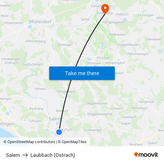 Salem to Laubbach (Ostrach) map