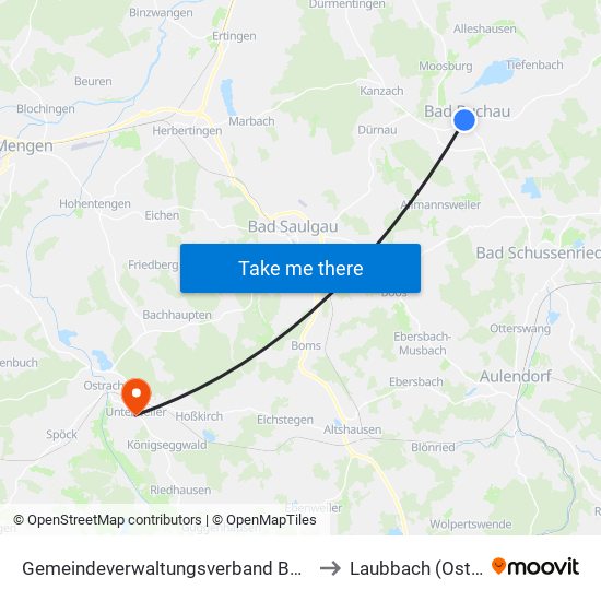 Gemeindeverwaltungsverband Bad Buchau to Laubbach (Ostrach) map