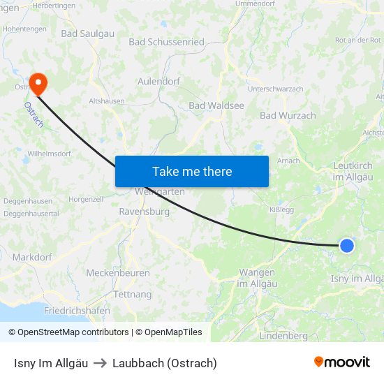 Isny Im Allgäu to Laubbach (Ostrach) map