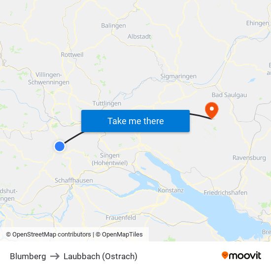 Blumberg to Laubbach (Ostrach) map