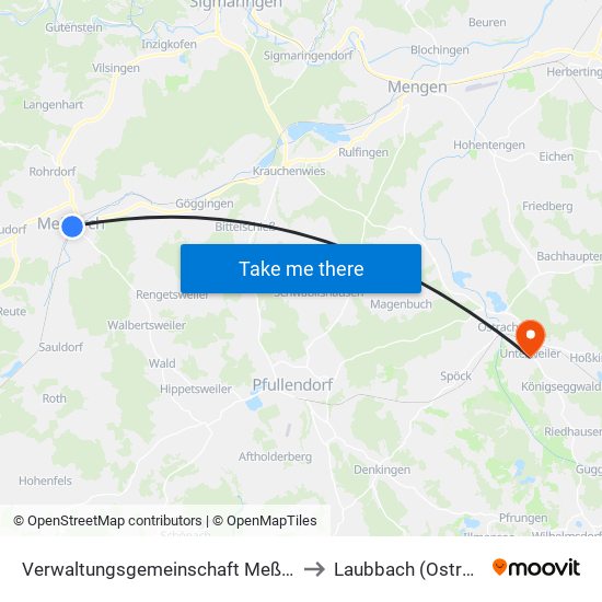 Verwaltungsgemeinschaft Meßkirch to Laubbach (Ostrach) map