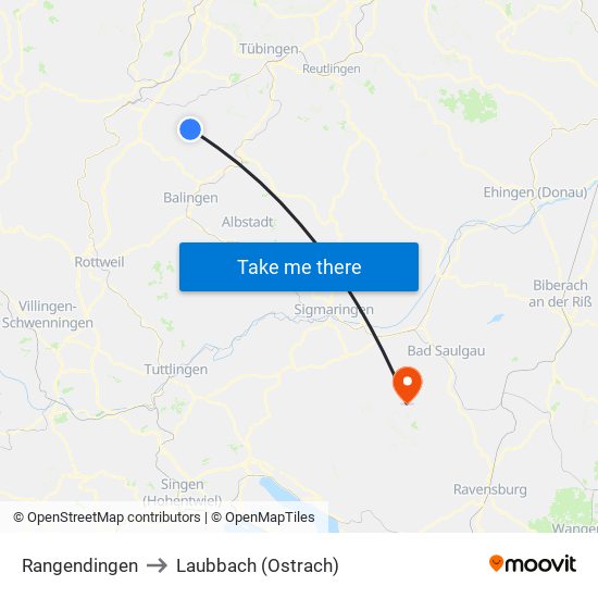 Rangendingen to Laubbach (Ostrach) map