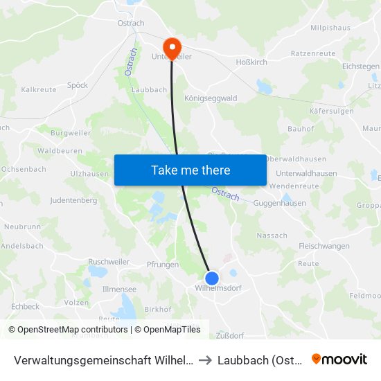 Verwaltungsgemeinschaft Wilhelmsdorf to Laubbach (Ostrach) map