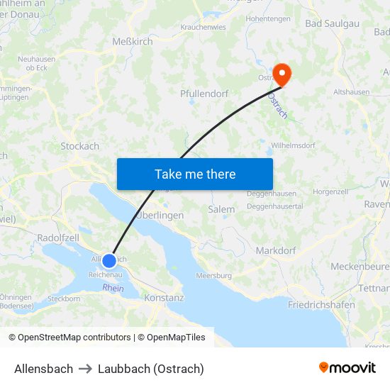 Allensbach to Laubbach (Ostrach) map