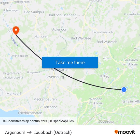 Argenbühl to Laubbach (Ostrach) map