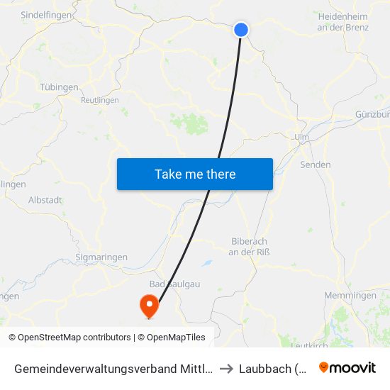 Gemeindeverwaltungsverband Mittleres Fils-Lautertal to Laubbach (Ostrach) map