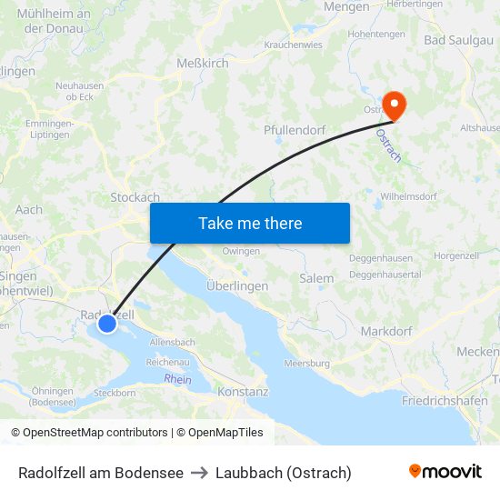 Radolfzell am Bodensee to Laubbach (Ostrach) map